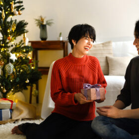クリスマスツリーとカップル