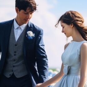 ガーデンウエディングの 新郎新婦