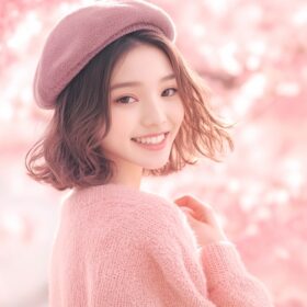 お花見デート中の桜と女性